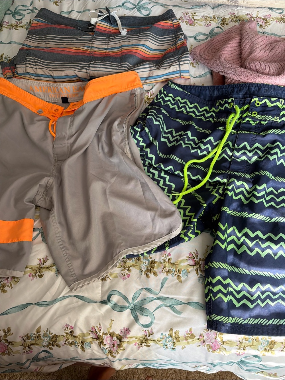 Kids Neon Chevron Swim Trunks - Navy & Lime